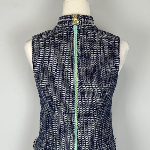 Sail to Sable STS Womens Tweed Fringe Dress Blue White Short Sleeve size 2 - Picture 8 of 12